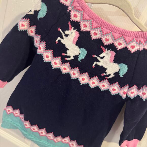 Lily & Jack Fair Isle Unicorn Navy Sweater Dress Longsleeved Size 6-12 Months v - Picture 3 of 5